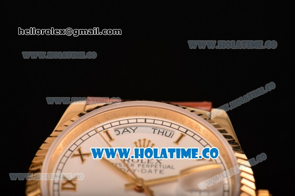 Rolex Day-Date Asia 2813/Swiss ETA 2836/Clone Rolex 3135 Automatic Yellow Gold Case with Roman Numeral Markers and White Dial (BP) - Click Image to Close